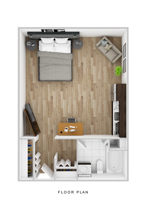 Floor plan for studio, 1 bath, 400 sqft
